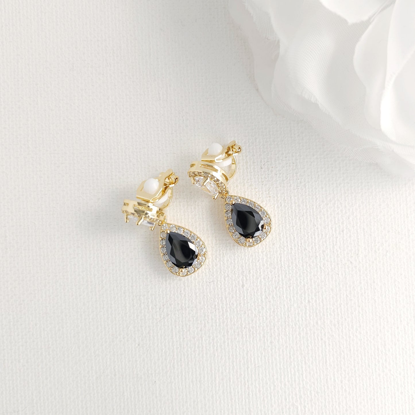 Black & Gold Teardrop Clip On Earrings for Unpierced Ears-Zoe