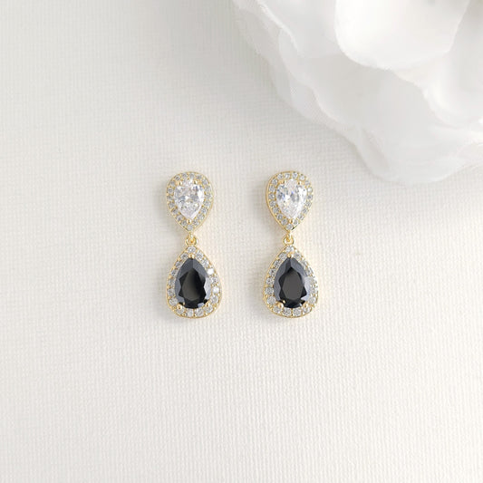 Gold & Black CZ Drop Earrings: The Essential Formal & Wedding Accessory-Zoe