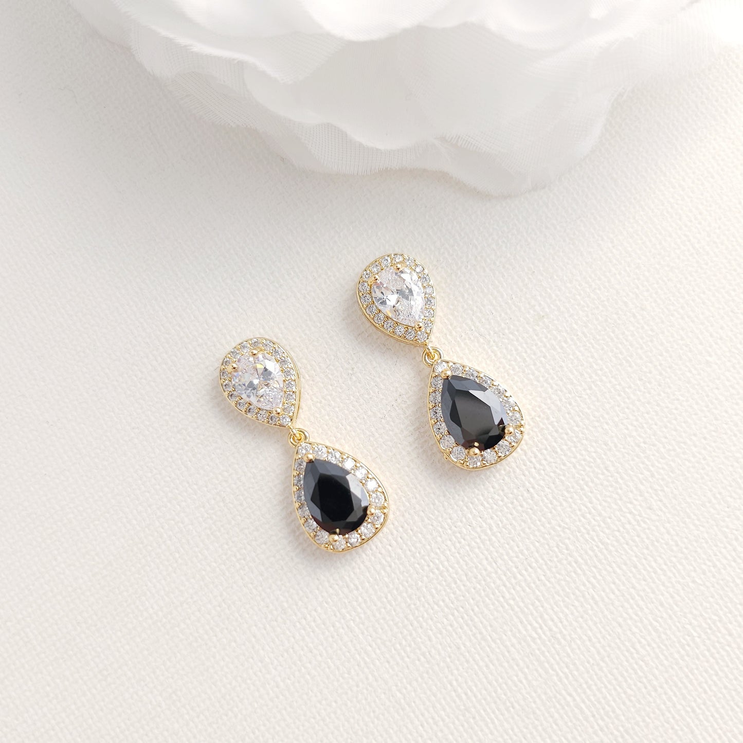 Black Drop Clip On Earrings in Rose Gold - Zoe