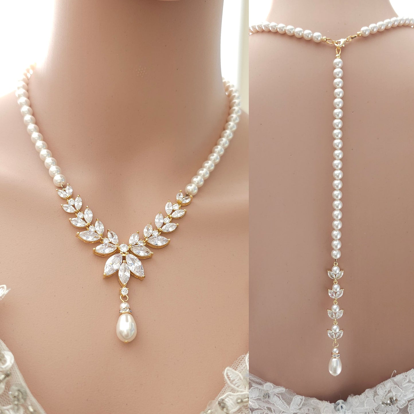Pearl Necklace and Earrings Wedding Jewellery Set- Katie