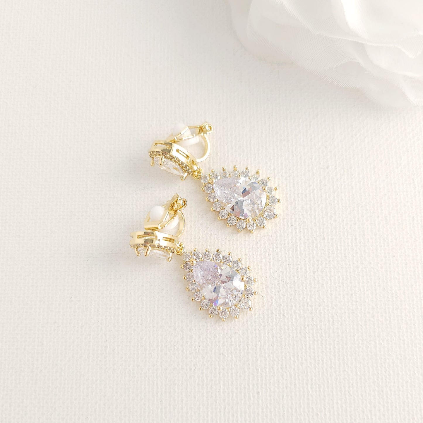 Clear CZ Teardrop Jewellery Set with Clip On Earrings - Raya