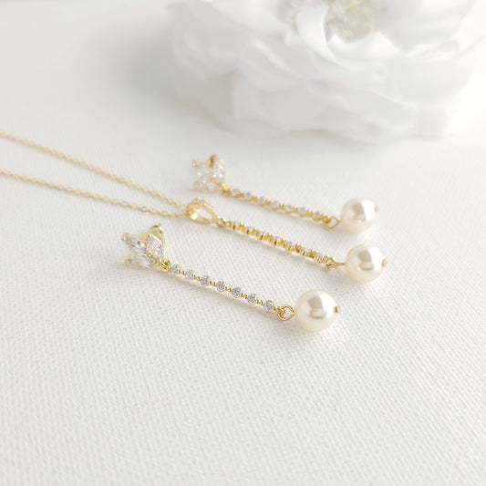 Gold Pearl Bridal Jewellery Set With Delicate Earrings and Necklace - Jodi