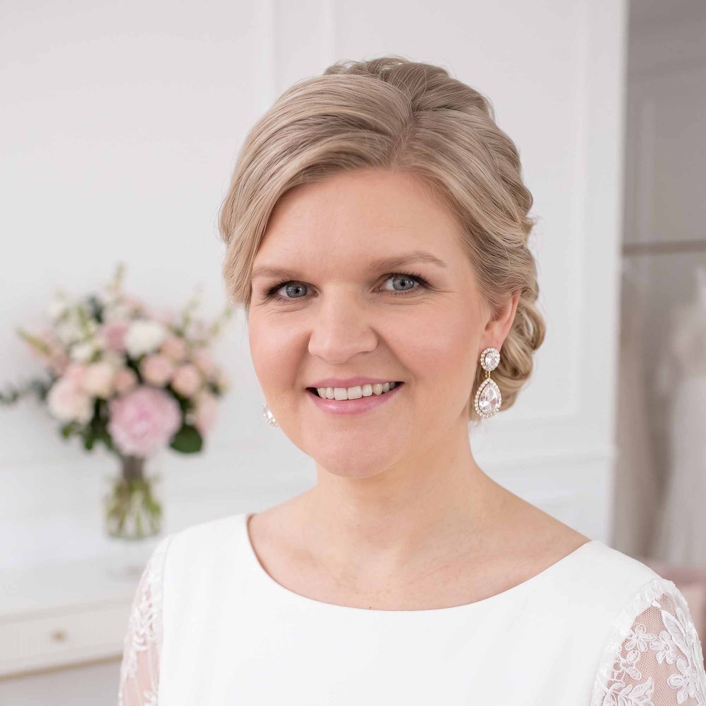 Rose Gold Bridal Jewellery Set | Vintage Teardrop Earrings & Halo Bracelet - Grace