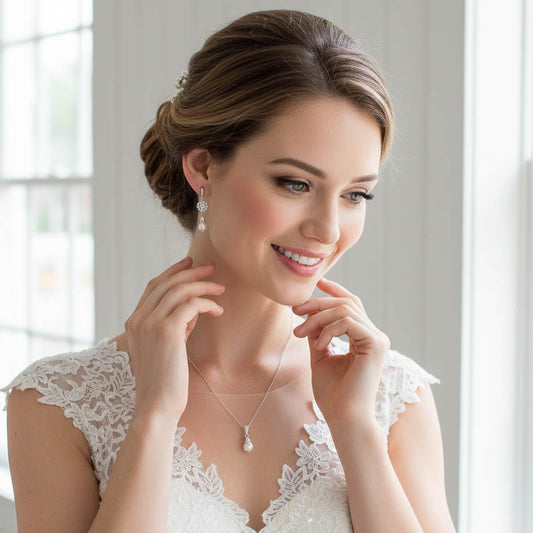 Delicate Pearl Bridal Jewelry Set: Lightweight Dangle Earrings & Necklace for Timeless Style- Hope