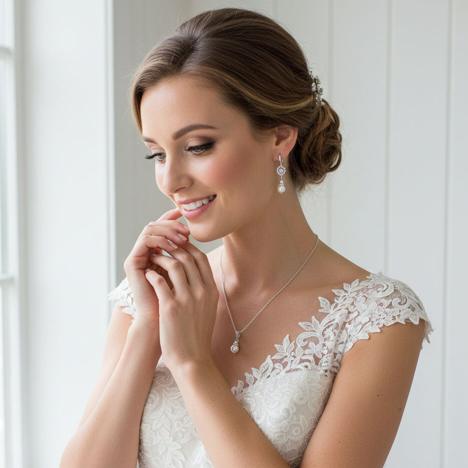 Lightweight Floral Pearl Drop Earrings: All-Day Elegance for the Bride - Hope