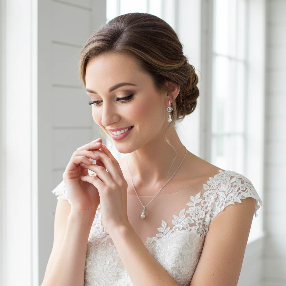 Delicate Pearl Bridal Jewelry Set: Lightweight Dangle Earrings & Necklace for Timeless Style- Hope