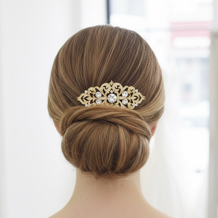 Gold Vintage Style Crystal Bridal Hair Comb- Jan