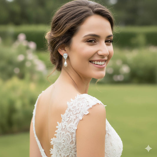 Elegant Teardrop Clip On Pearl Wedding Earrings-Jesse