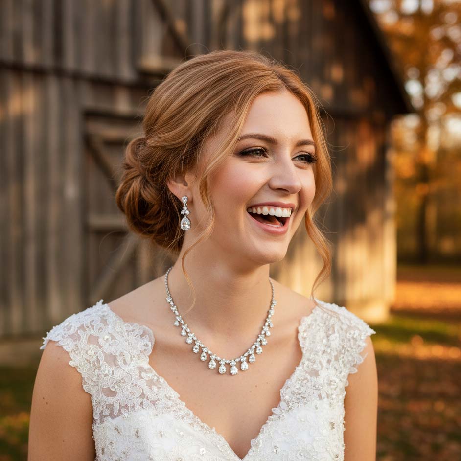 3-Piece Matching Bridal Jewellery Set Necklace Bracelet Earrings- Jessica