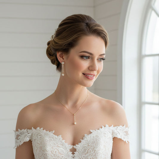 Silver Thin & Delicate Pearl Drop Bridal Earrings - Jodi