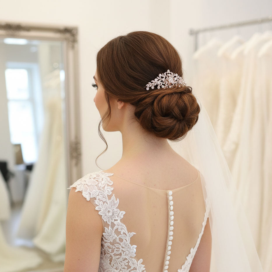 Sparkling Floral & Leaf Crystal Bridal Hair Comb | Gold, Rose Gold & Silver - Kelly