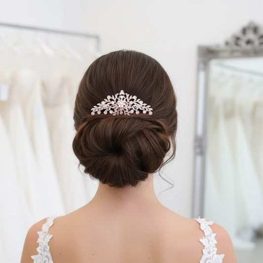 Sparkling Floral & Leaf Crystal Bridal Hair Comb | Gold, Rose Gold & Silver - Kelly