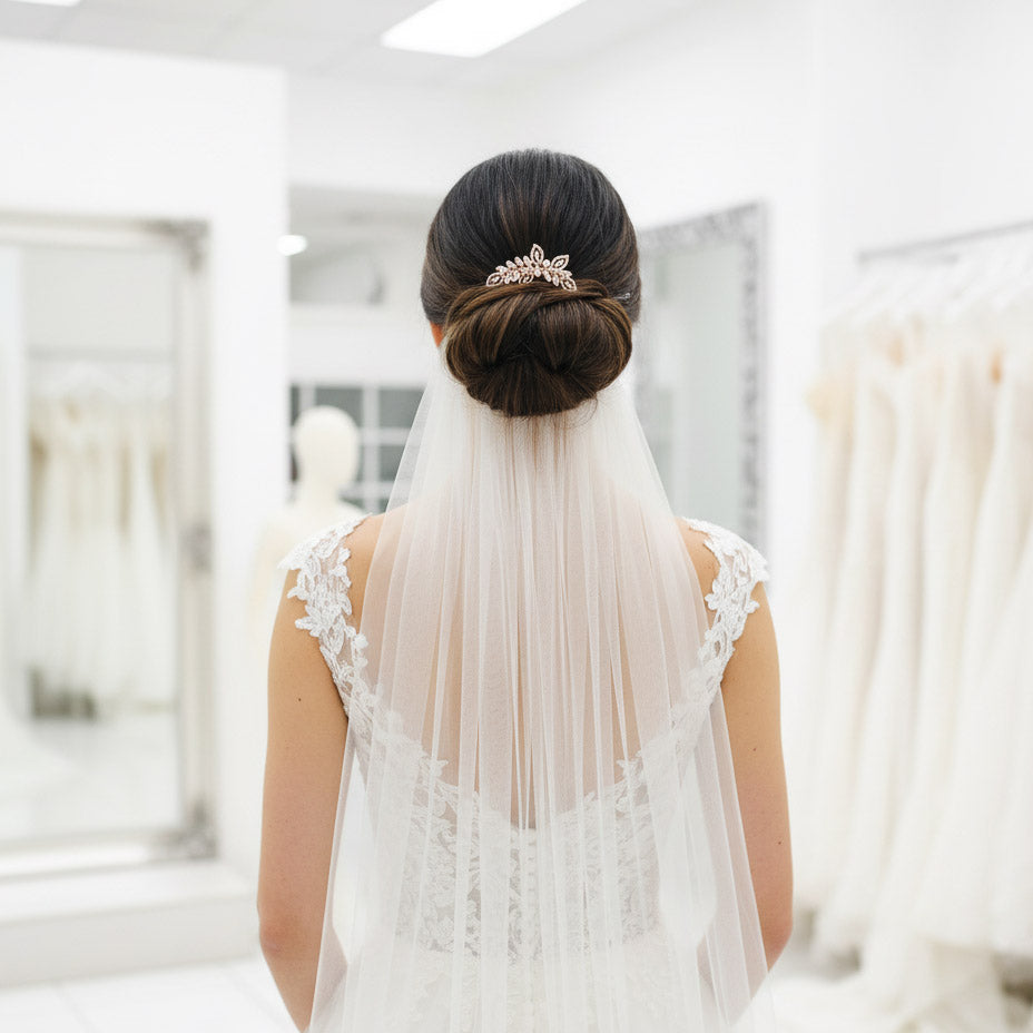 Rose Gold Leaf Hair Comb: Small Veil Hair Piece for Romantic Bridal Styling - Kerry