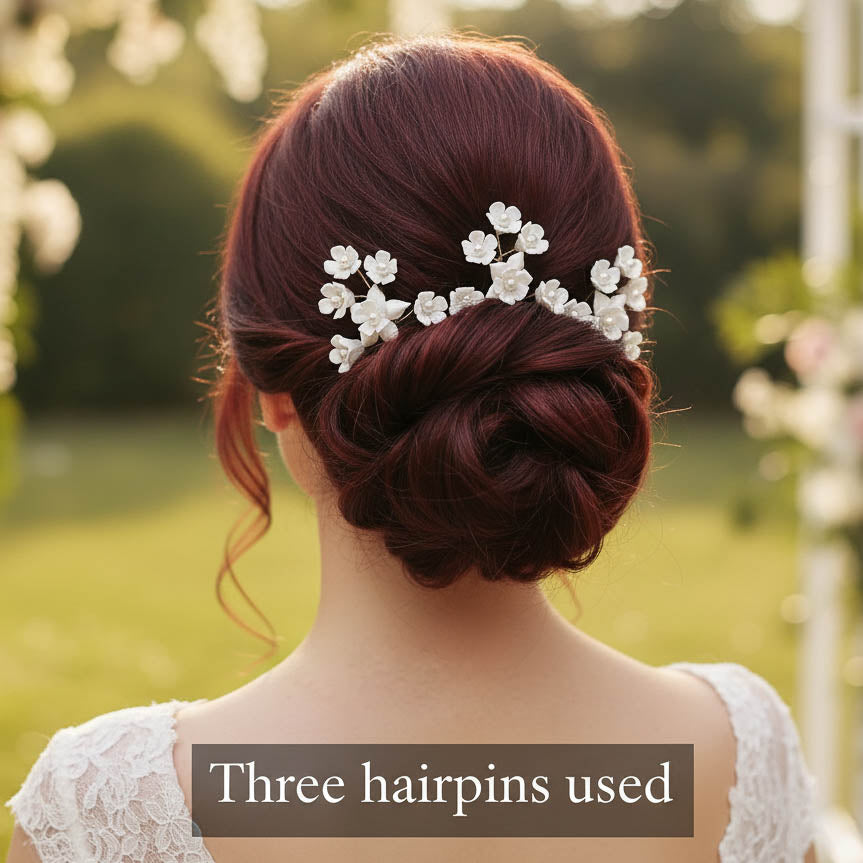 Rose Gold Hair Pin for Weddings with Flowers-Lana