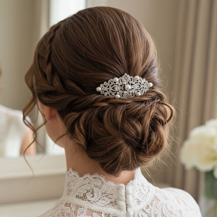 Ornate Vintage Pearl & Crystal Hair Comb for Brides - Esme