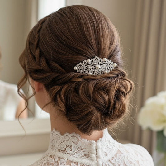Ornate Vintage Pearl & Crystal Hair Comb for Brides - Esme