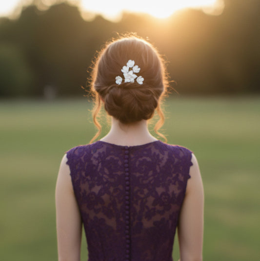 Rose Gold Hair Pin for Weddings with Flowers-Lana