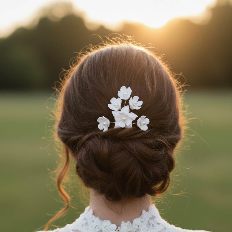 Rose Gold Hair Pin for Weddings with Flowers-Lana