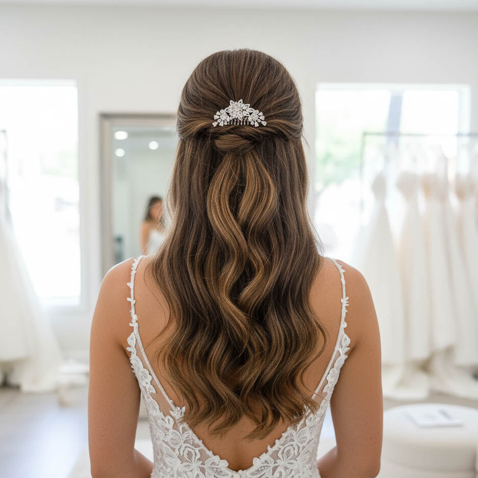 Silver Diamante Hair Comb: Small Floral Bridal Headpiece with High Sparkle-Lara