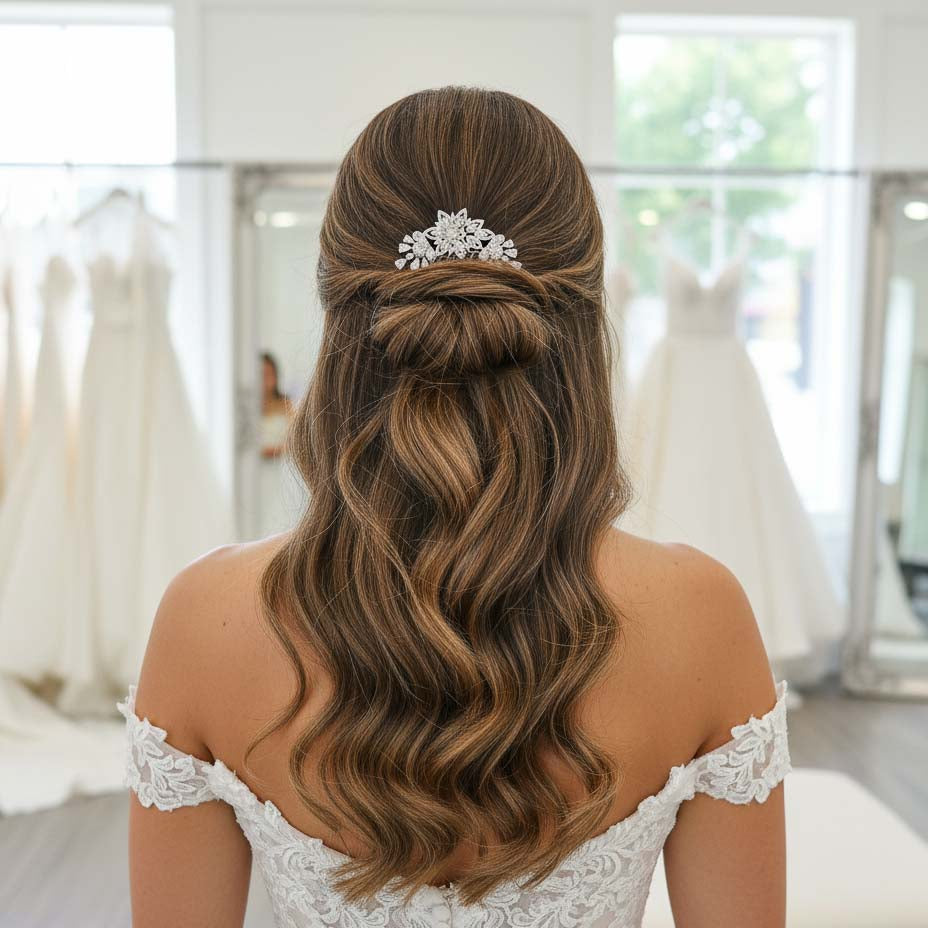 Rose Gold Floral Hair Comb: Small CZ Leaf Design for Modern Brides-Lara