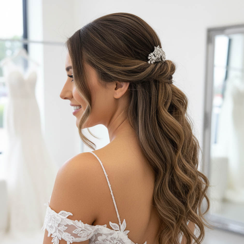 Rose Gold Floral Hair Comb: Small CZ Leaf Design for Modern Brides-Lara