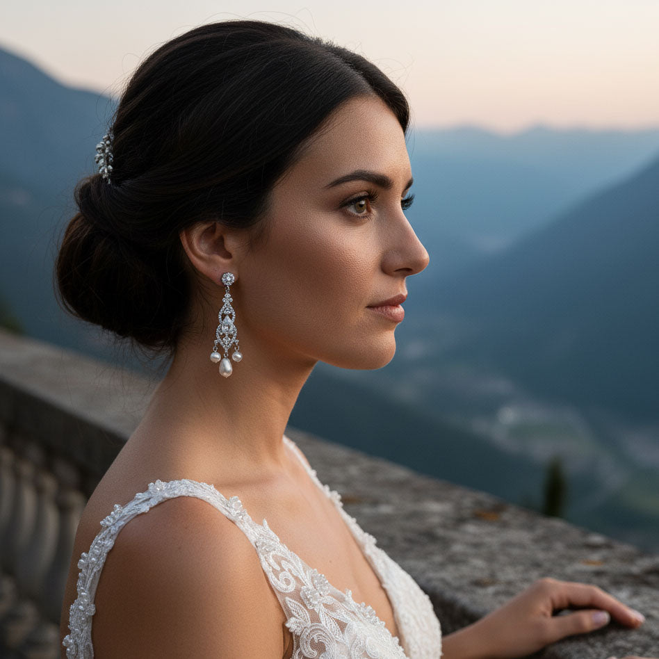 Elegant Pearl Drop Chandelier Earrings for a Graceful Bridal Look -Laura