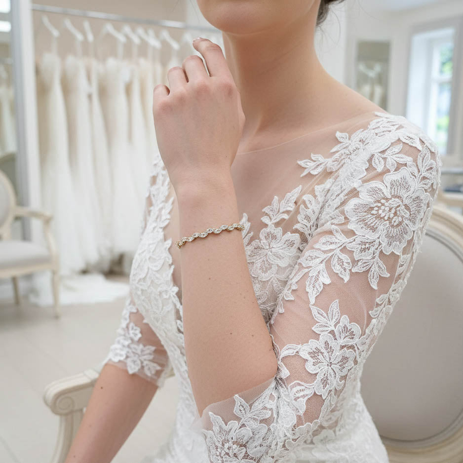 Silver Leaf Bracelet for Brides & Weddings in CZ- Belle