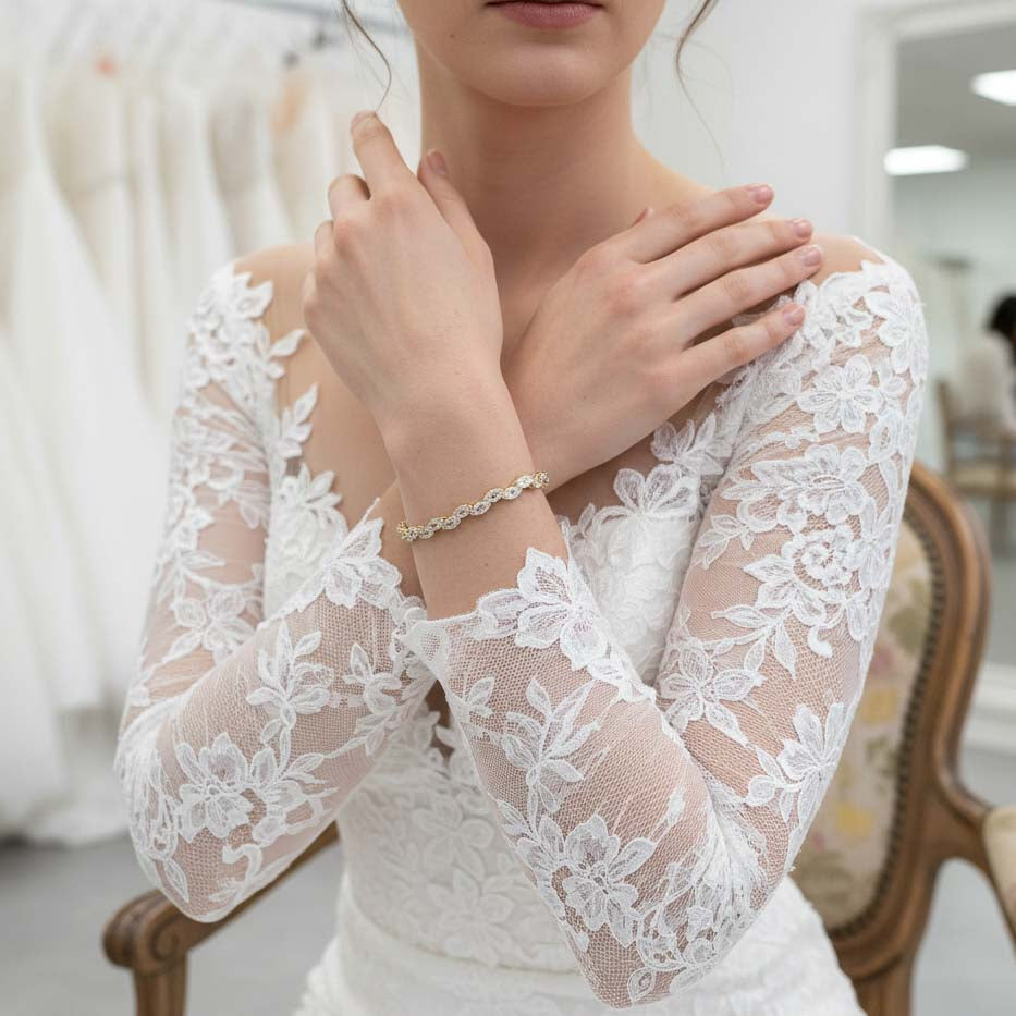 Silver Leaf Bracelet for Brides & Weddings in CZ- Belle