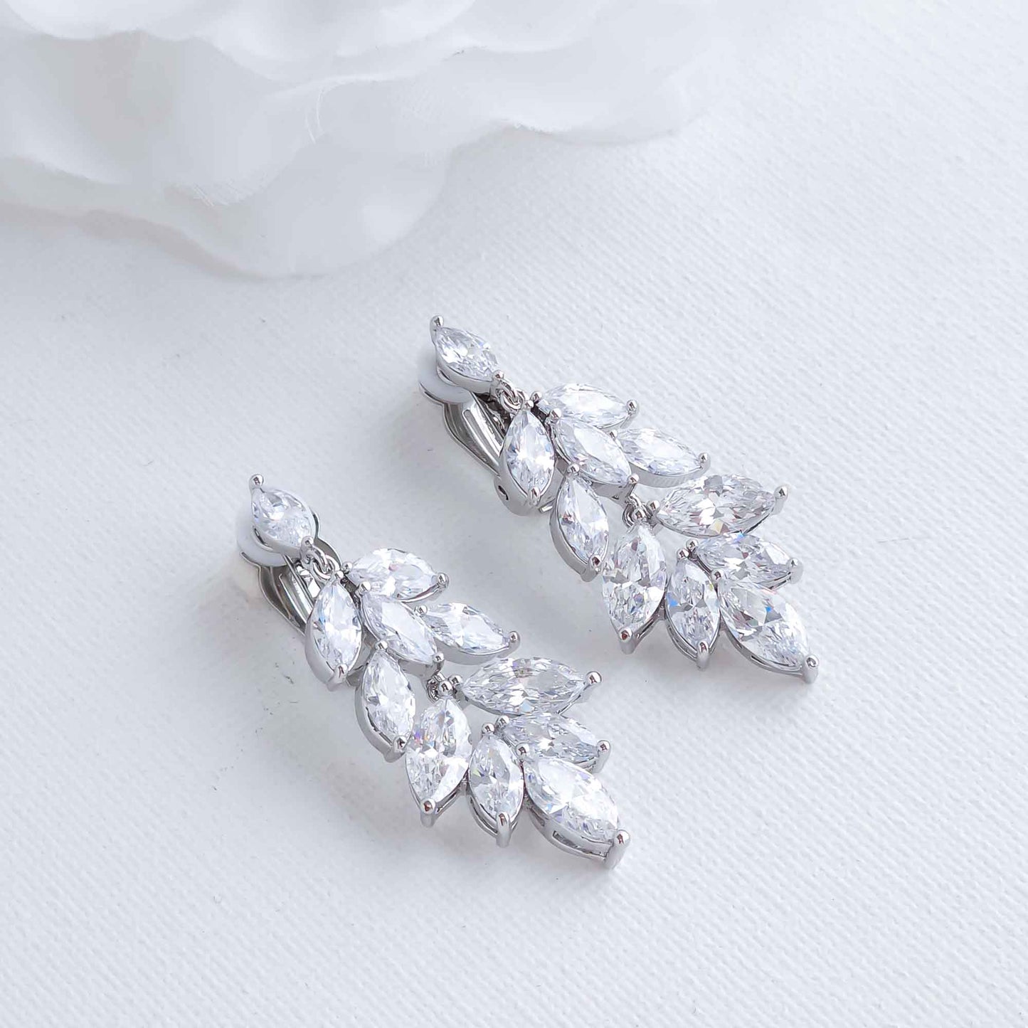 Leaf Drop Clip On Earrings for Brides-Tillie