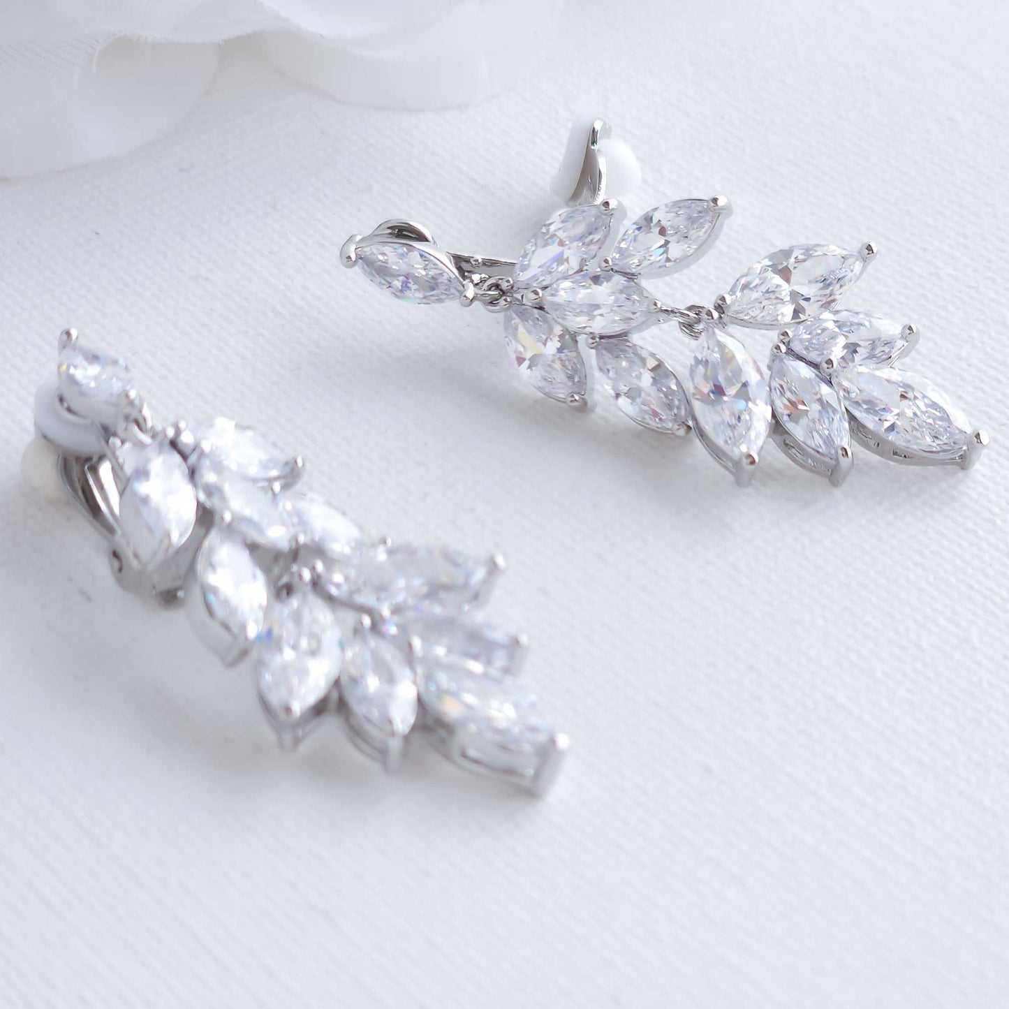 Leaf Drop Clip On Earrings for Brides-Tillie