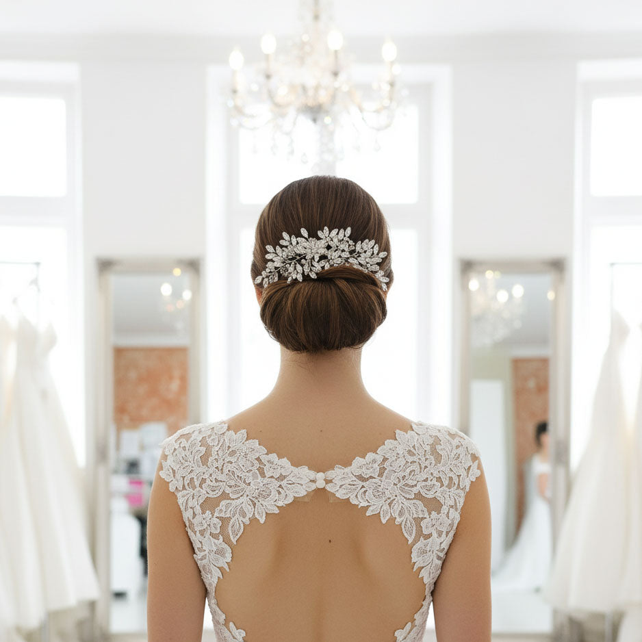 Extra Large Crystal Bridal Comb (8.5 Inch) | Statement Floral & Leaf Headpiece-Leana