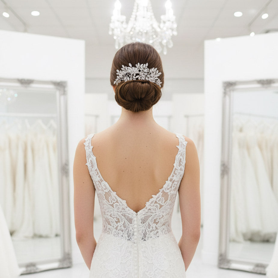 Extra Large Crystal Bridal Comb (8.5 Inch) | Statement Floral & Leaf Headpiece-Leana