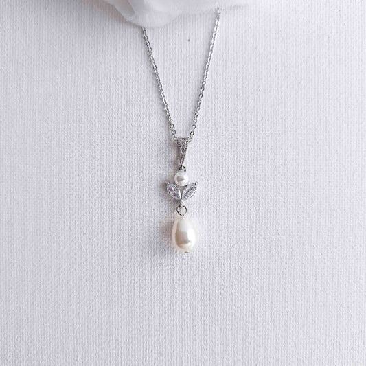 Minimalist Silver Pearl Drop Pendant Necklace - Leila