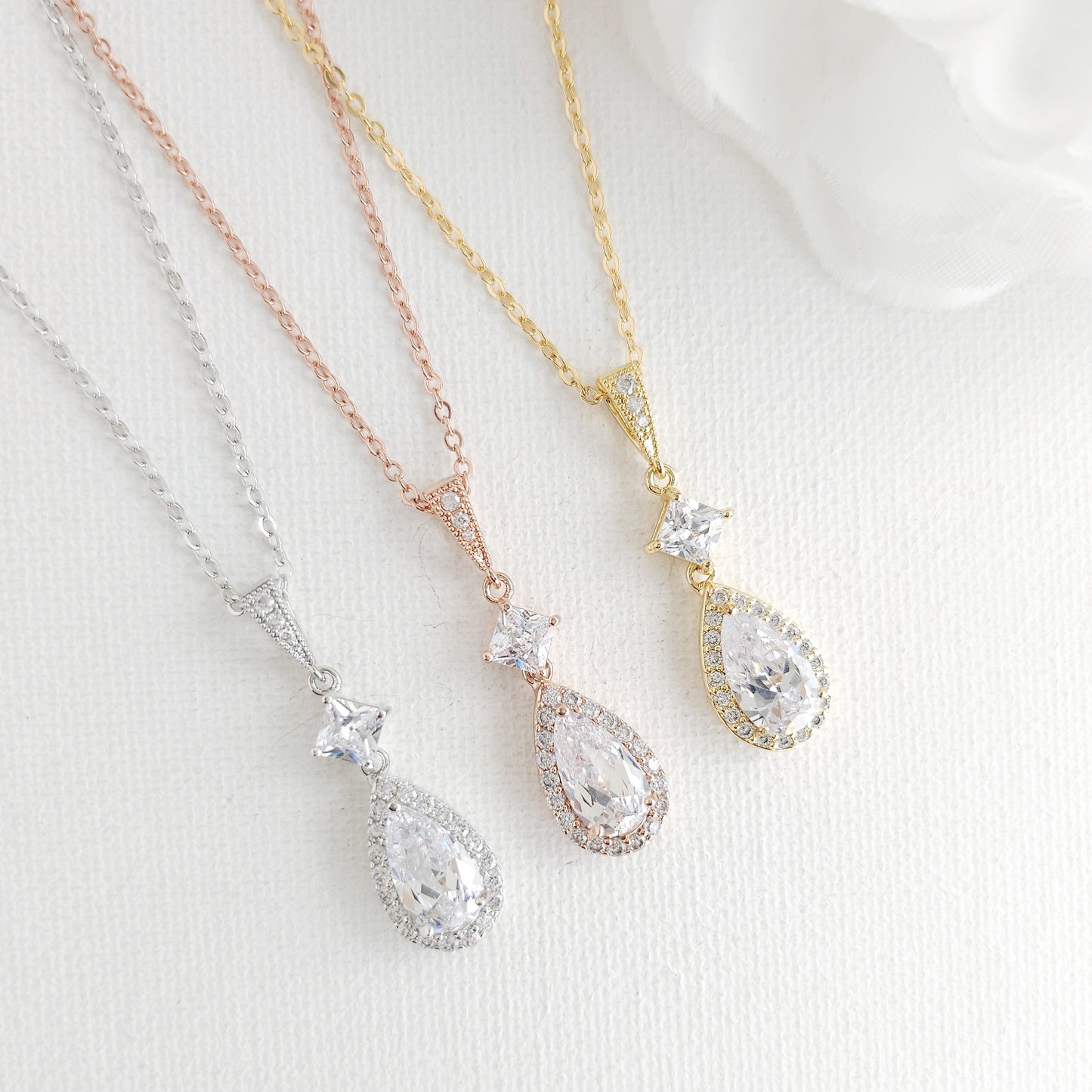 Necklace Set in Rose Gold of Weddings with Matching CZ Earrings - Lena