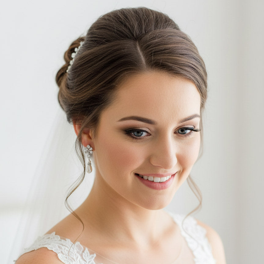 Pearl Drop Earrings for Weddings with Flower Ear Posts-Lila