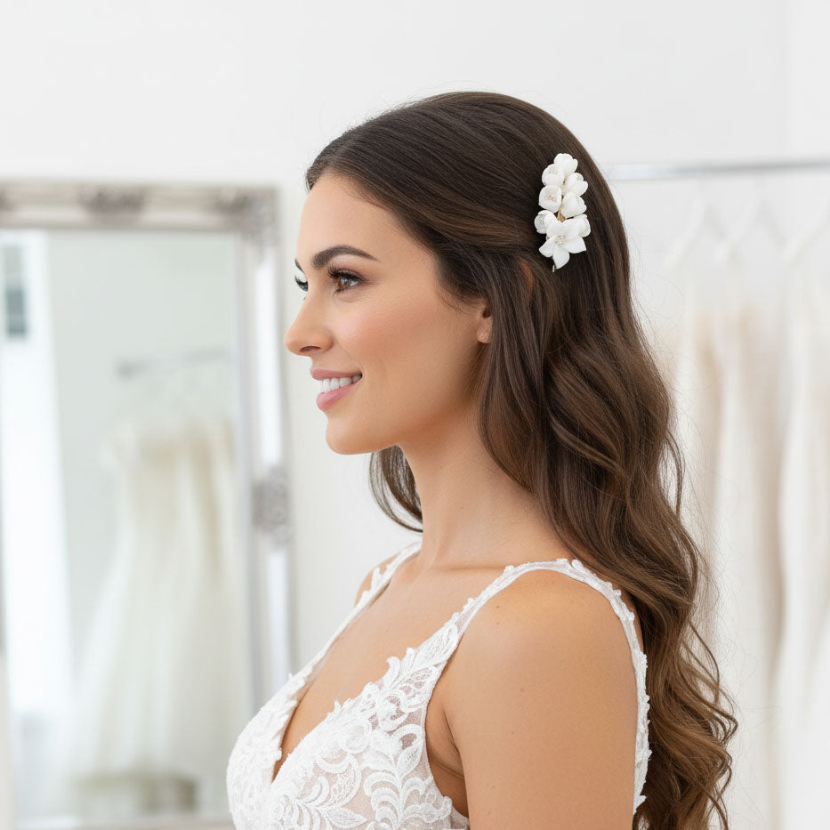 White Flower Wedding Hair  Clip-Lilac