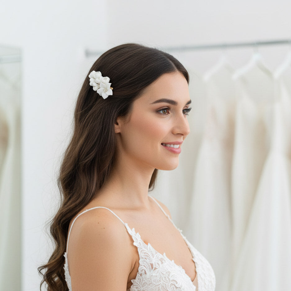 White Flower Wedding Hair  Clip-Lilac