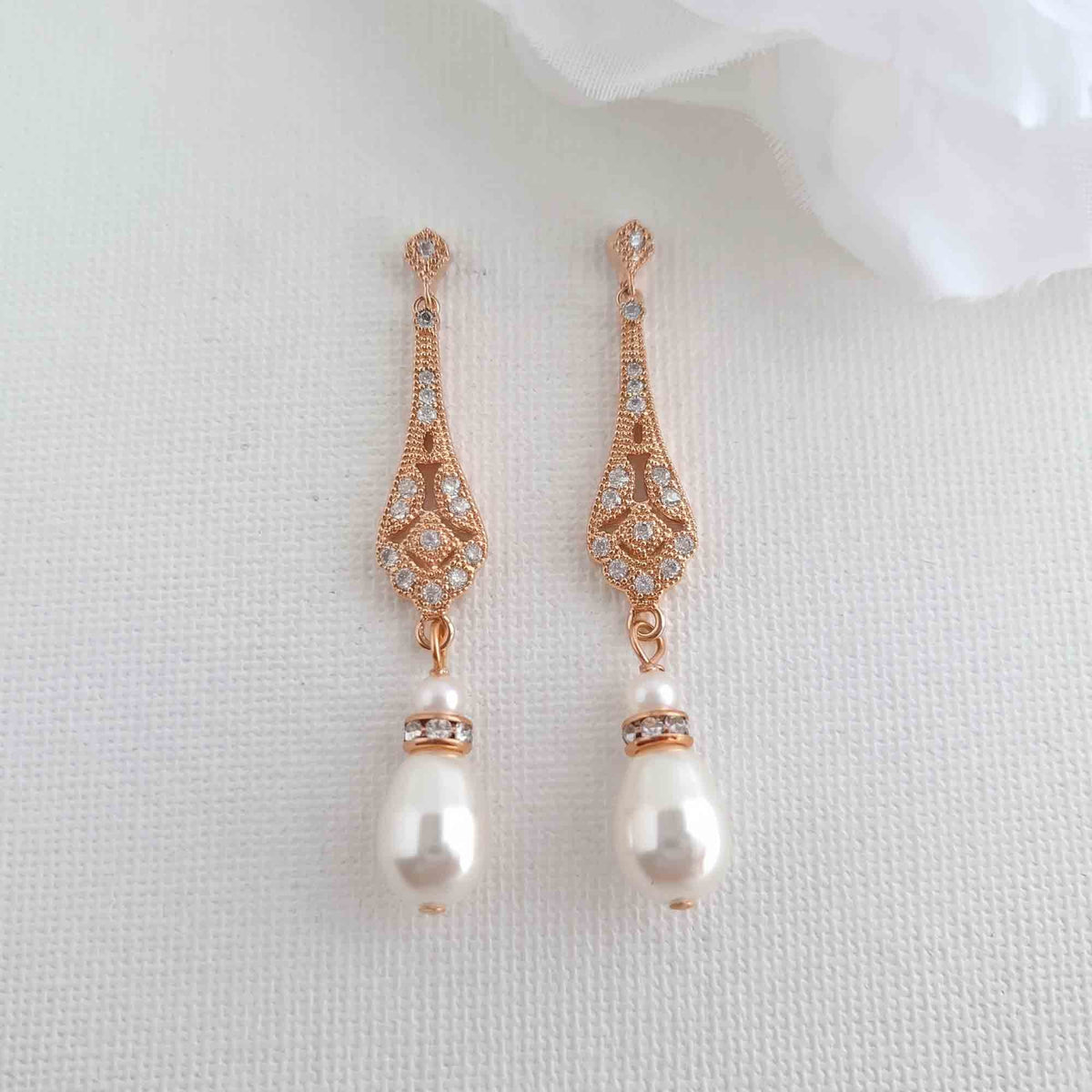 Rose Gold Pearl Wedding Jewellery Set (3-Piece Earrings Necklace Bracelet) – Lisa