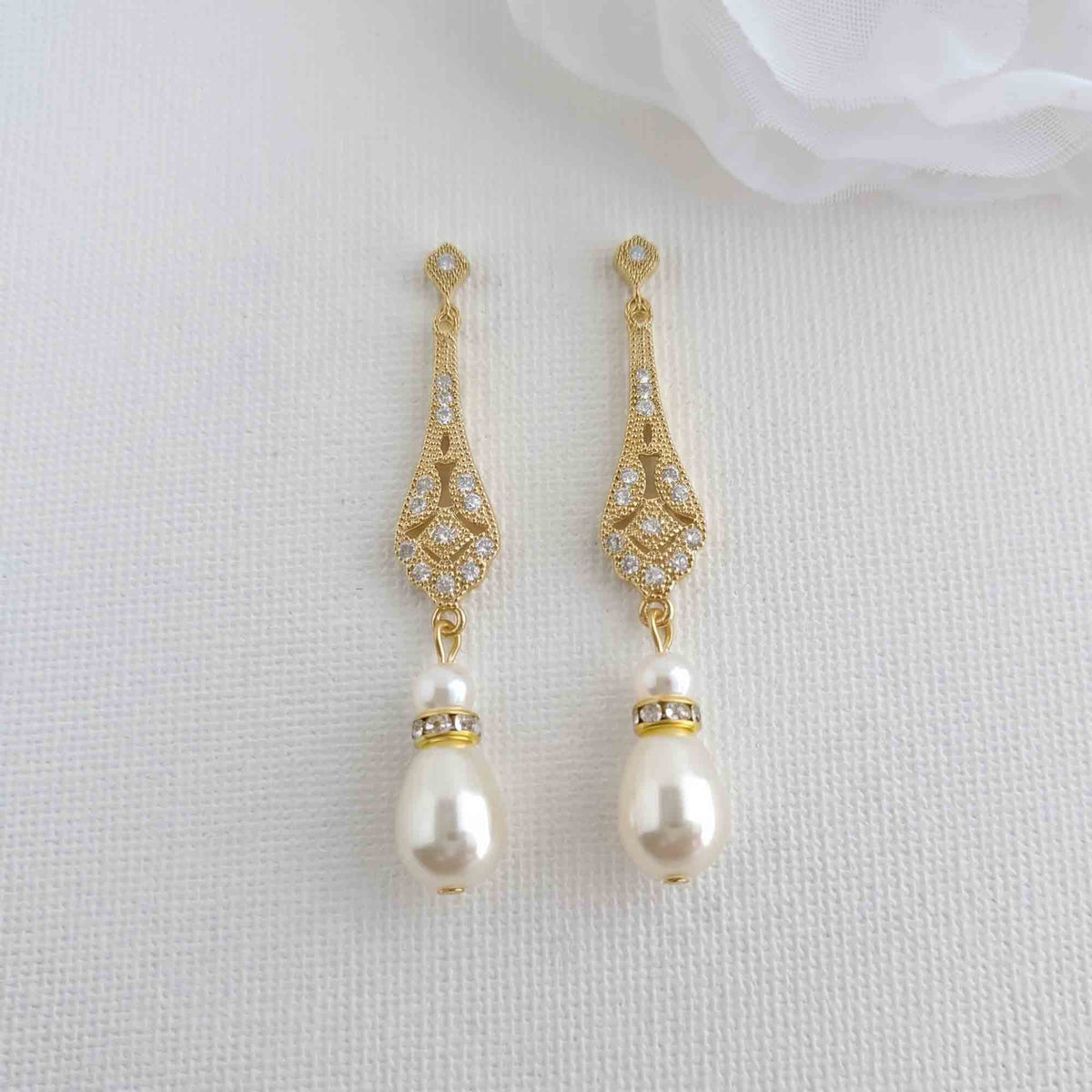 Matching Gold Pearl Jewellery Set (Necklace, Earrings, Bracelet) - Lisa