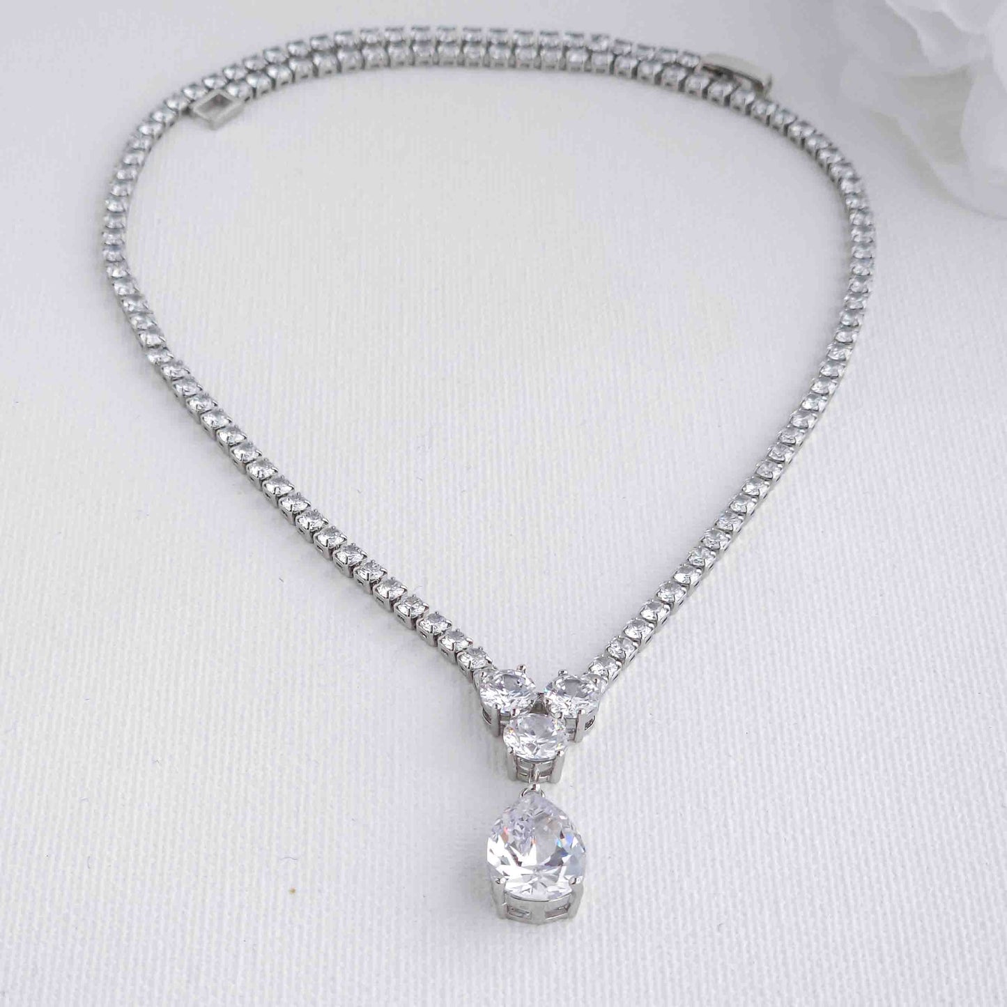 Cubic Zirconia Wedding Necklace in Silver Plating-Diane