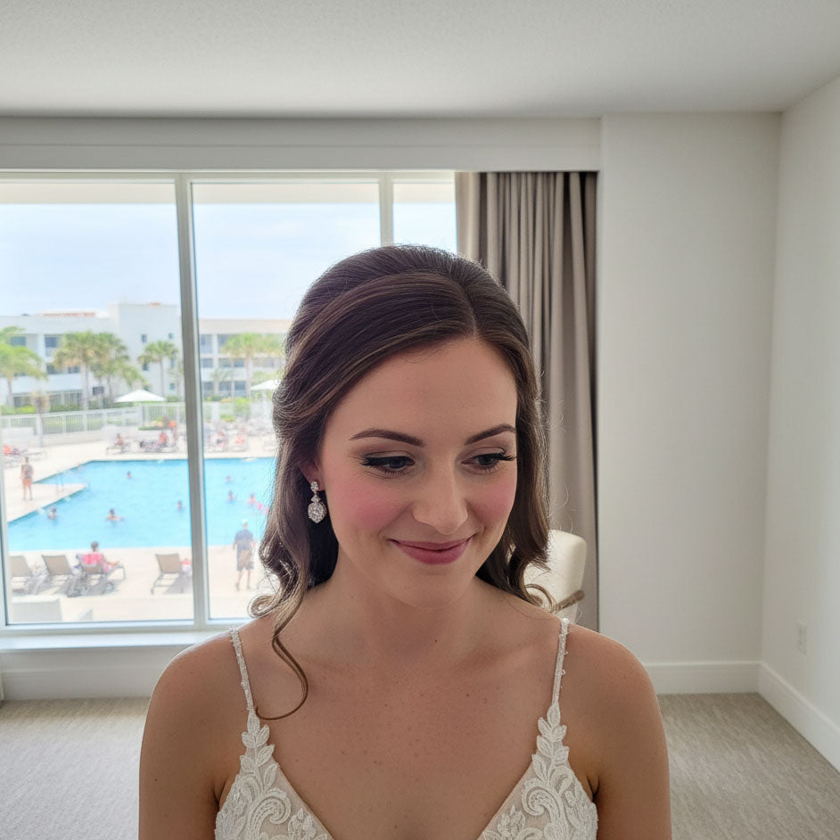 Brilliant Cubic Zirconia Drop Earrings with Rhodium Plated Silver Finish-Mandy