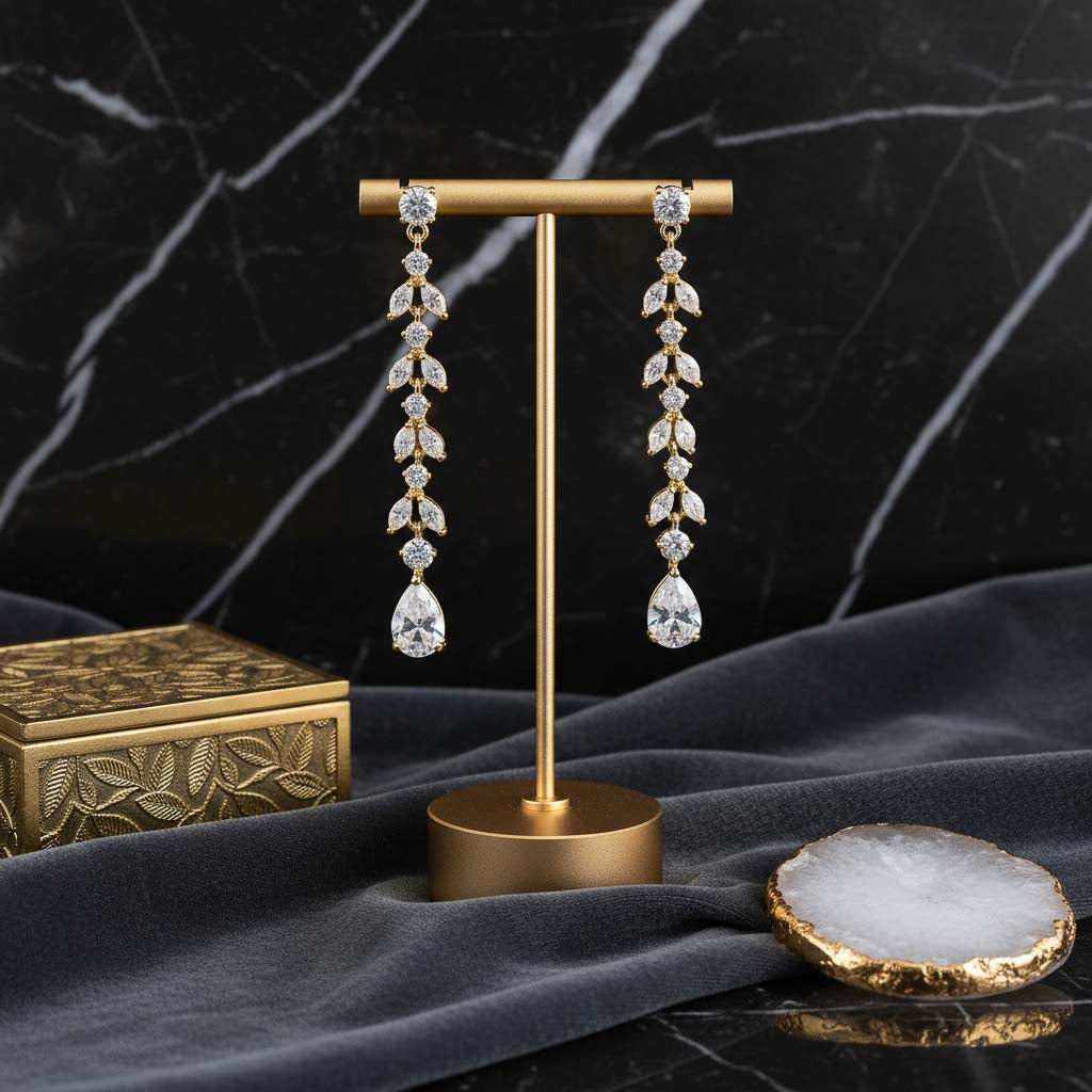 Delicate Gold Dangle Earrings for Wedding-Miranda