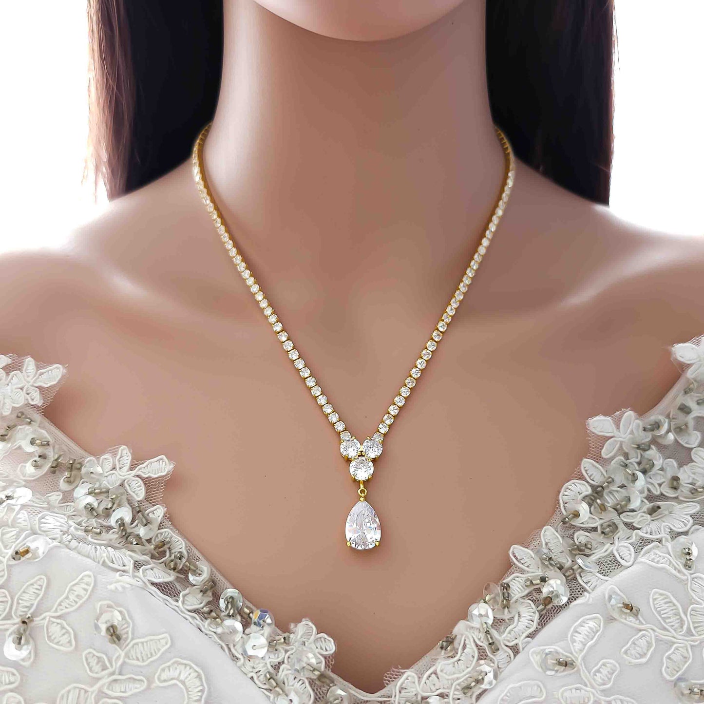 Bridal Necklace in Rose Gold and Cubic Zirconia-Diane