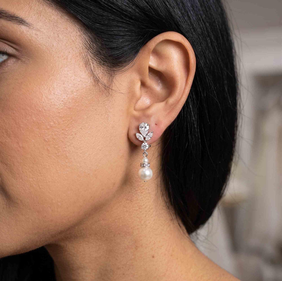Gold Earrings for Weddings with Pearl Drops-Nicole