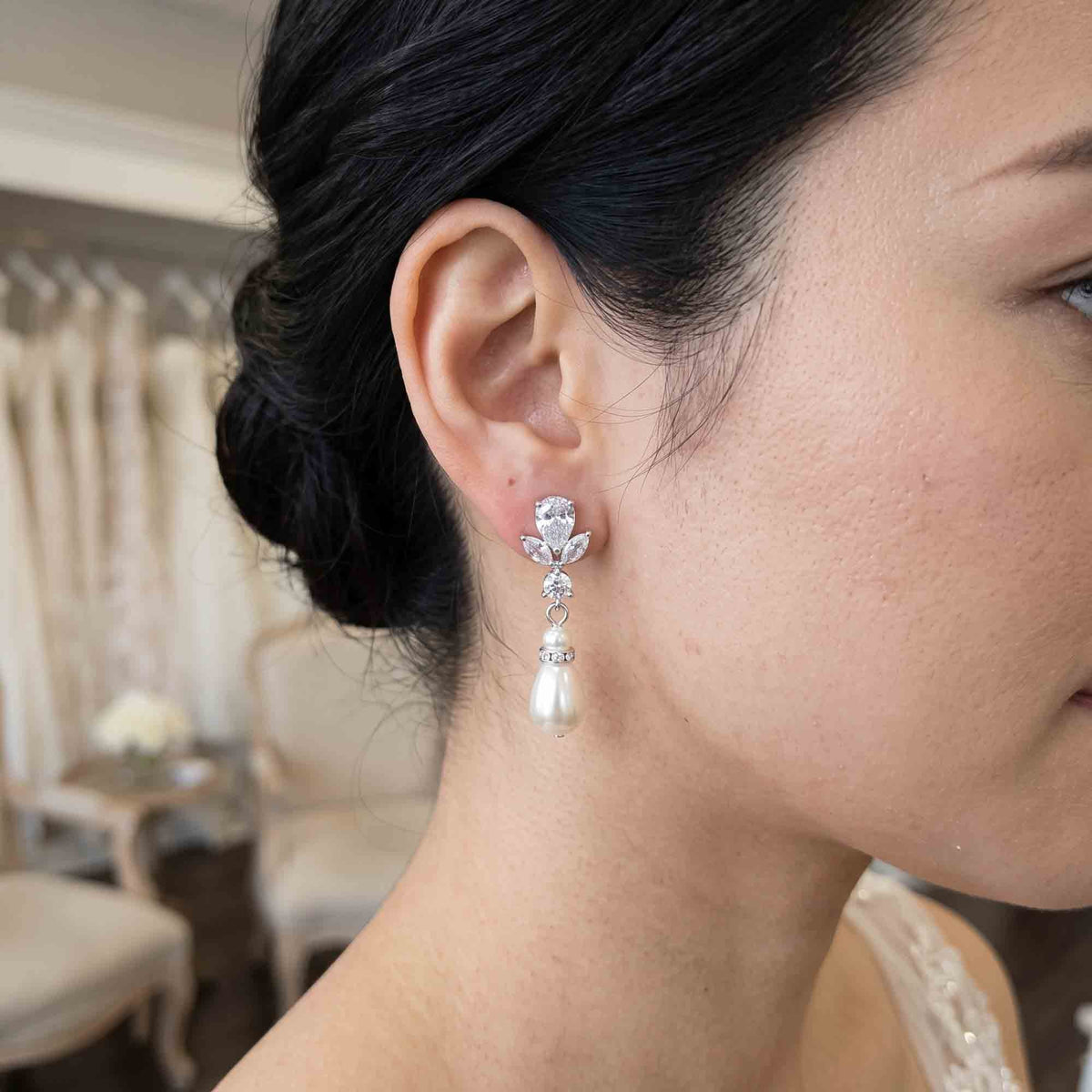 Pearl Drop Clip-On Earrings for Non-Pierced Brides and Bridesmaids - Nicole