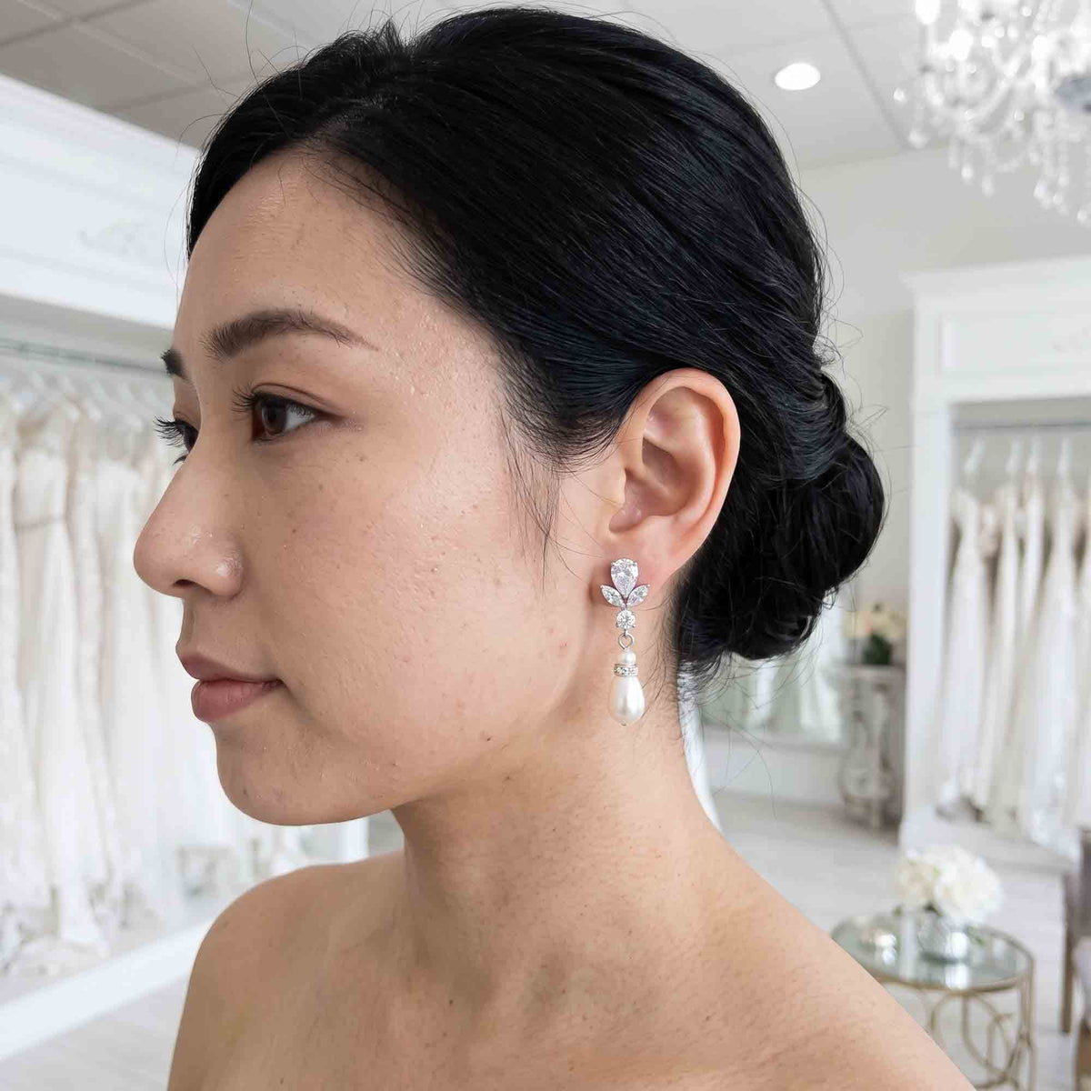 Pearl Drop Clip-On Earrings for Non-Pierced Brides and Bridesmaids - Nicole