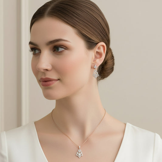 Rose Gold Retro Vintage Jewellery Set (Earrings & Necklace) - Norma