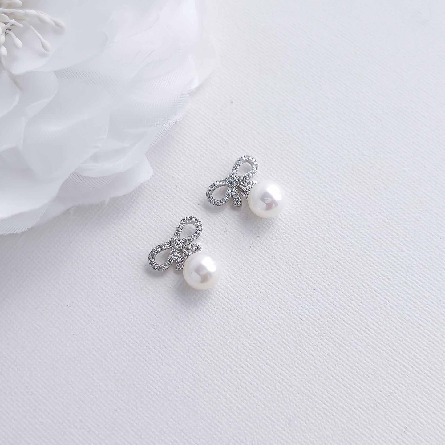 Bow Earrings with Pearl Drops: Dainty & Elegant-Serenity
