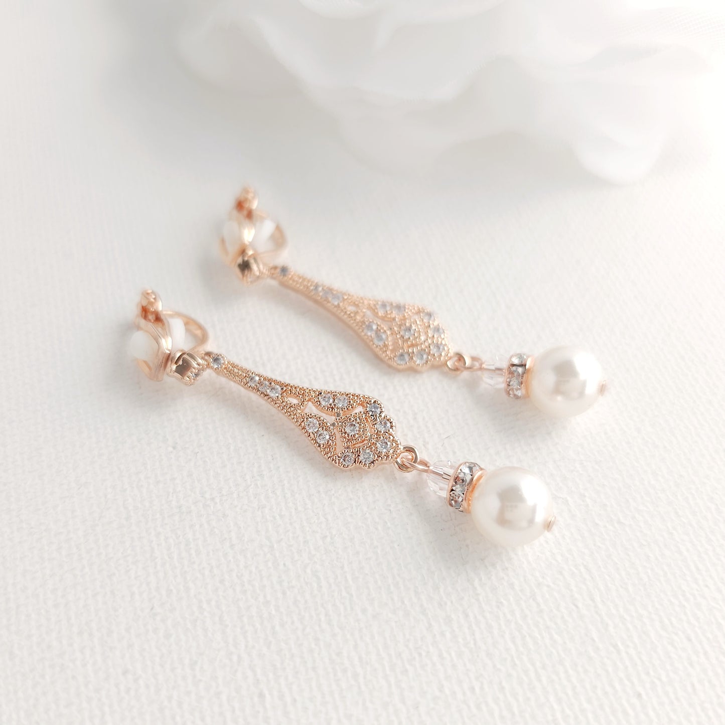 Pearl Drop Clip On Earrings for Weddings - Lisa
