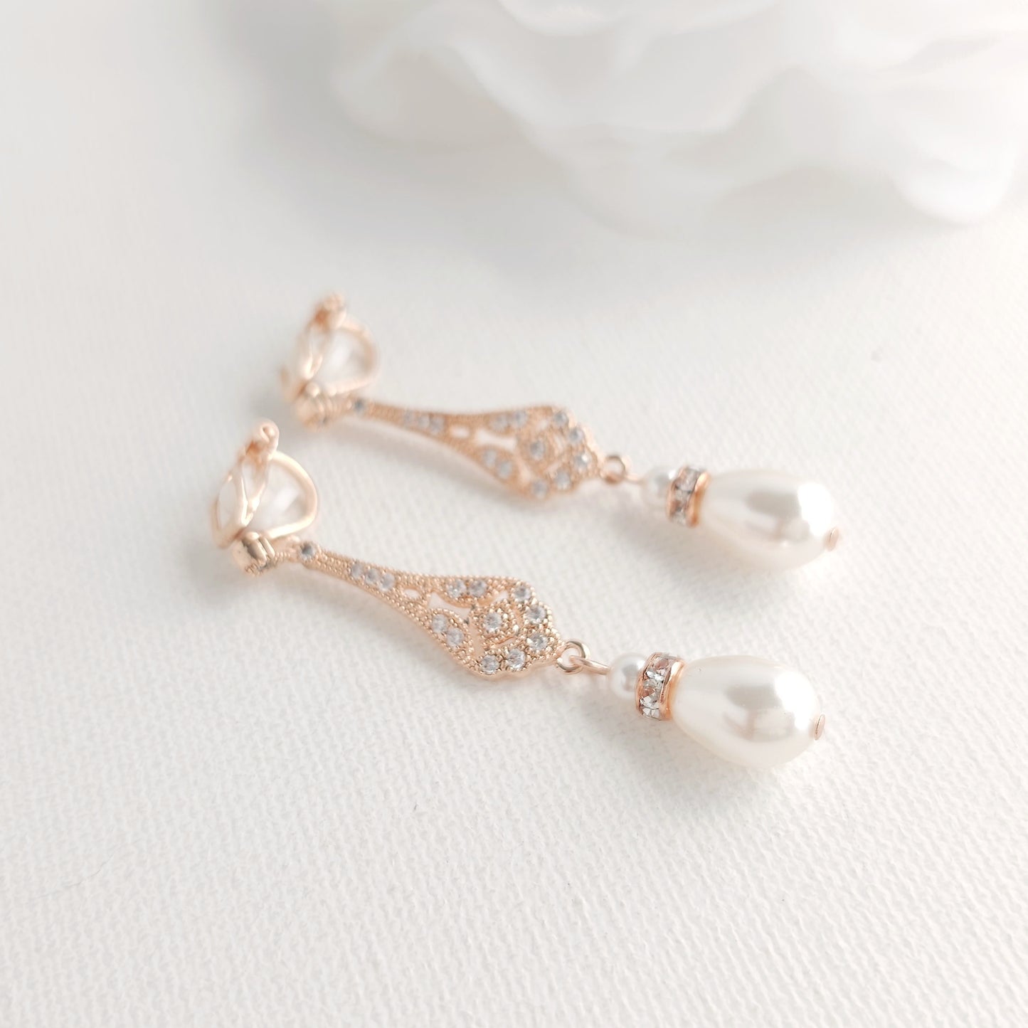 Pearl Drop Clip On Earrings for Weddings - Lisa